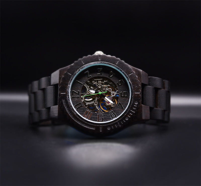 UXD Premium Eco Friendly Automatic Mechanical Dark Round Wooden Watch