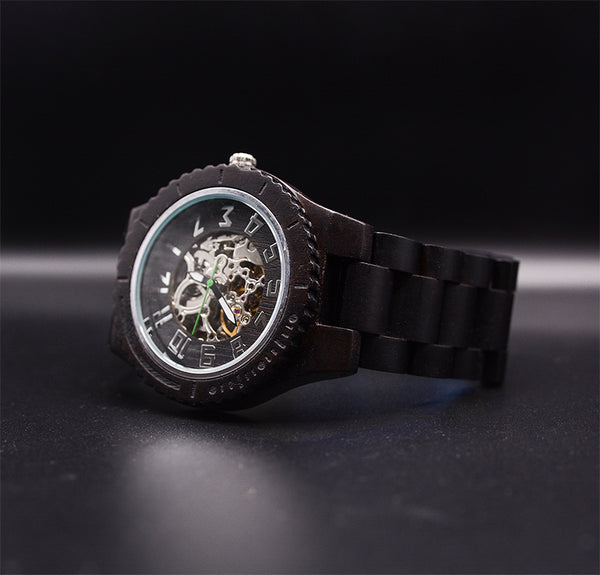 UXD Premium Eco-Friendly Automatic Mechanical Dark Round Wooden Watch For Men