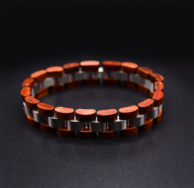 Wooden Bracelet Stylish Wood & Stainless Steel Combined Cherry Wooden Bangle
