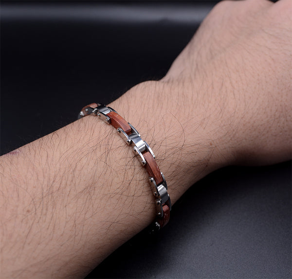 Sophisticated Men's Wooden Bracelet: Stylish Fusion of Wood and Stainless Steel