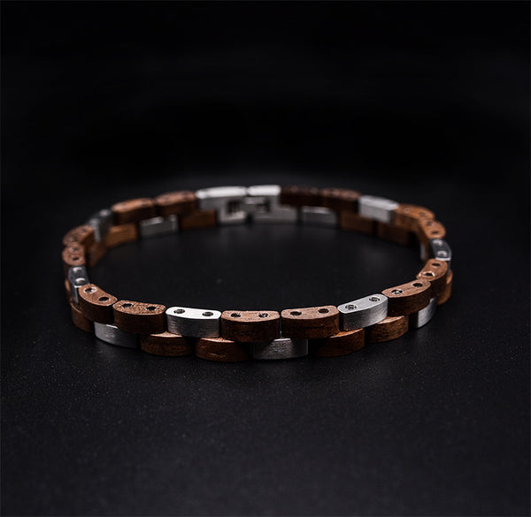 Sophisticated Men's Wooden Bracelet: Stylish Fusion of Wood and Stainless Steel