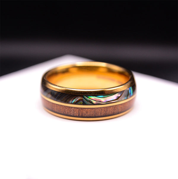 Aurora Cedar Gold Tungsten Rings With Wood Inlay 8mm