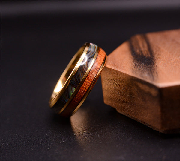 Aurora Cedar Gold Tungsten Rings With Wood Inlay 8mm