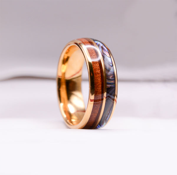 Aurora Cedar Gold Tungsten Rings With Wood Inlay 8mm