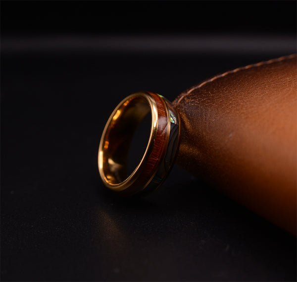 Aurora Cedar Gold Tungsten Rings With Wood Inlay 8mm