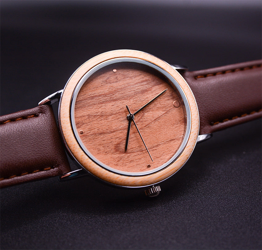 Classic stainless steel wooden watch with Premium Leather  display picture 3