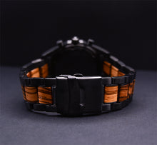Black Portopo Stone Face Wood Watch With Wood Stainless Steel Combined Watch Band