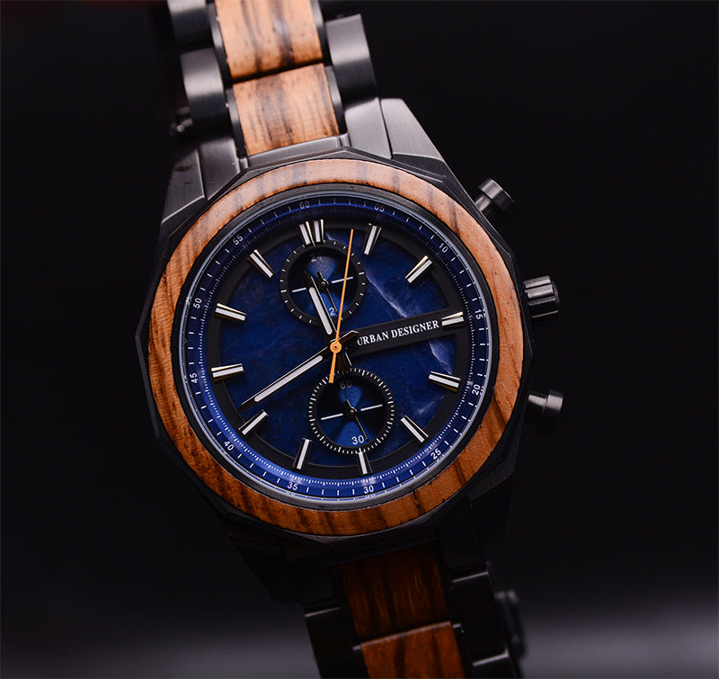 Blue Marble face Wooden Watch