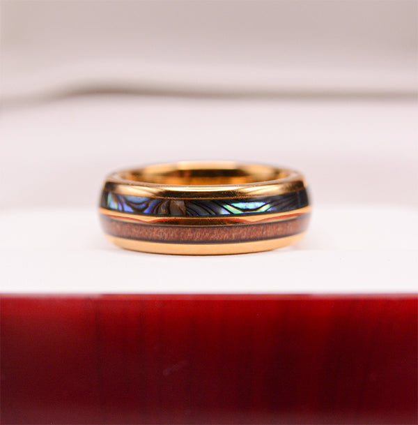 Aurora Cedar Gold Tungsten Rings With Wood Inlay 6mm