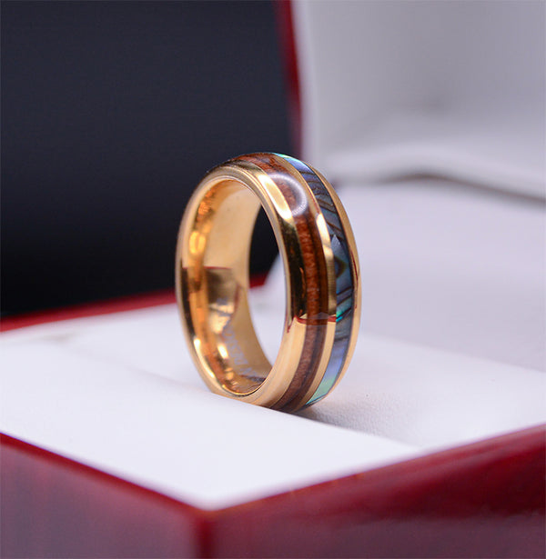 Aurora Cedar Gold Tungsten Rings With Wood Inlay 6mm