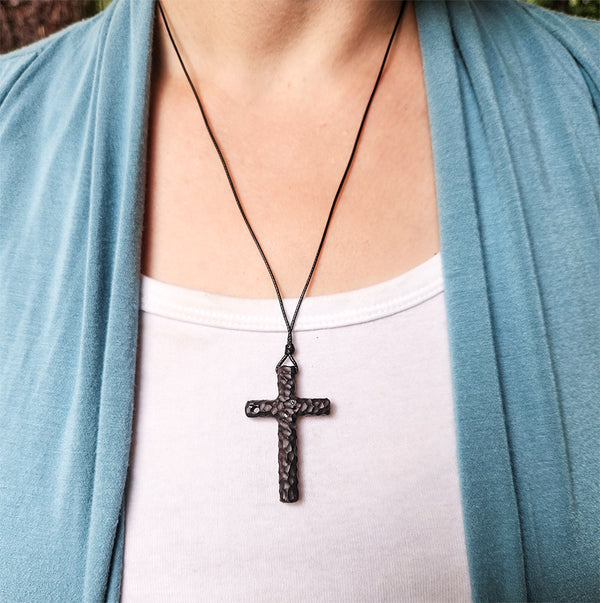 Handmade Eclipse Ebony Wooden Cross Necklace