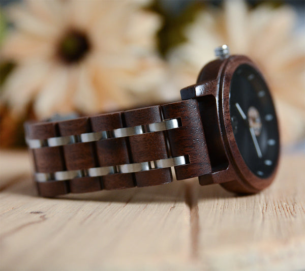Groomsmen Gifts - Mens Wooden Watch Luxury Wood & Stainless Steel Combined Watch Band