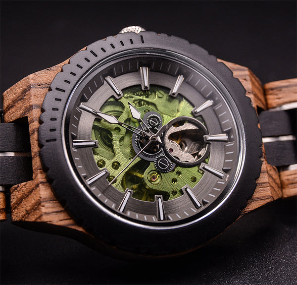 Emerald Shadow Mechanical Wooden Watch