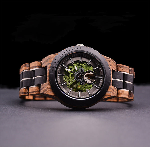 Emerald Shadow Mechanical Wooden Watch