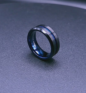 8mm Dark Tungsten Wedding Ring For Men With Blue Color Combine
