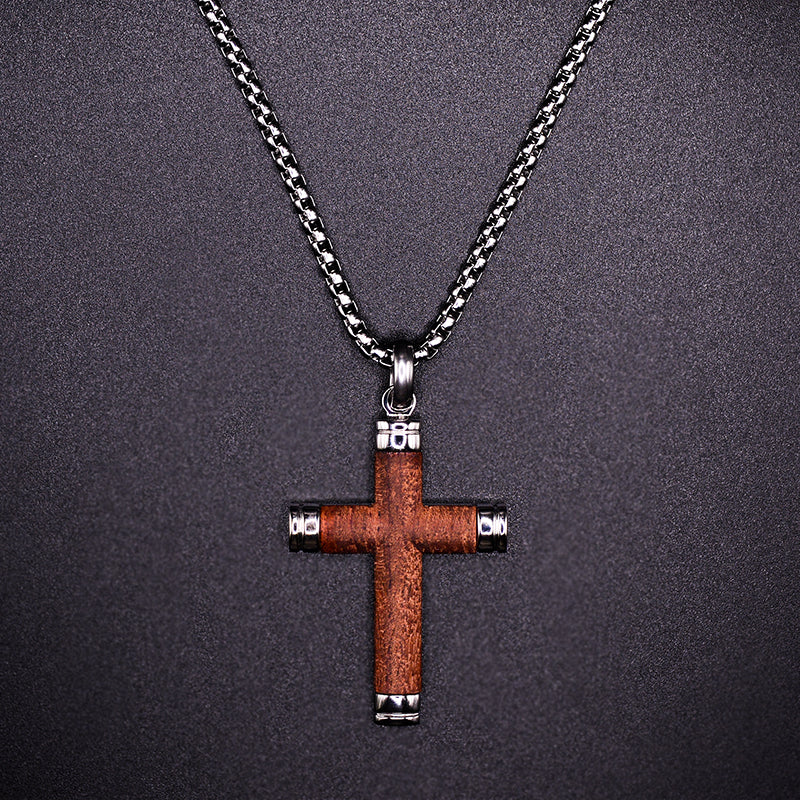 Stylish Symbol of Faith Rosewood Cross Necklace For Men