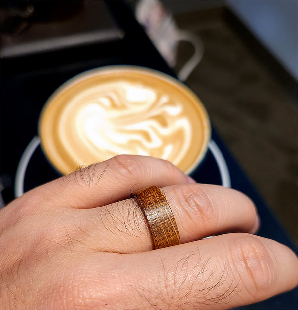 Crafted Perfection: Tungsten Carbide Wedding Ring with CASK Wood Inlay for Men