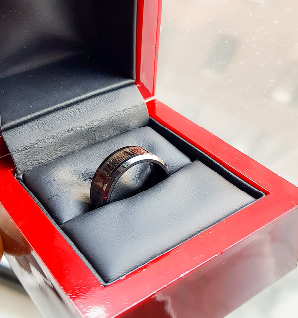 8mm Black Koa Wood Ceramic Ring Wedding Band Polished Finish Comfort Fit