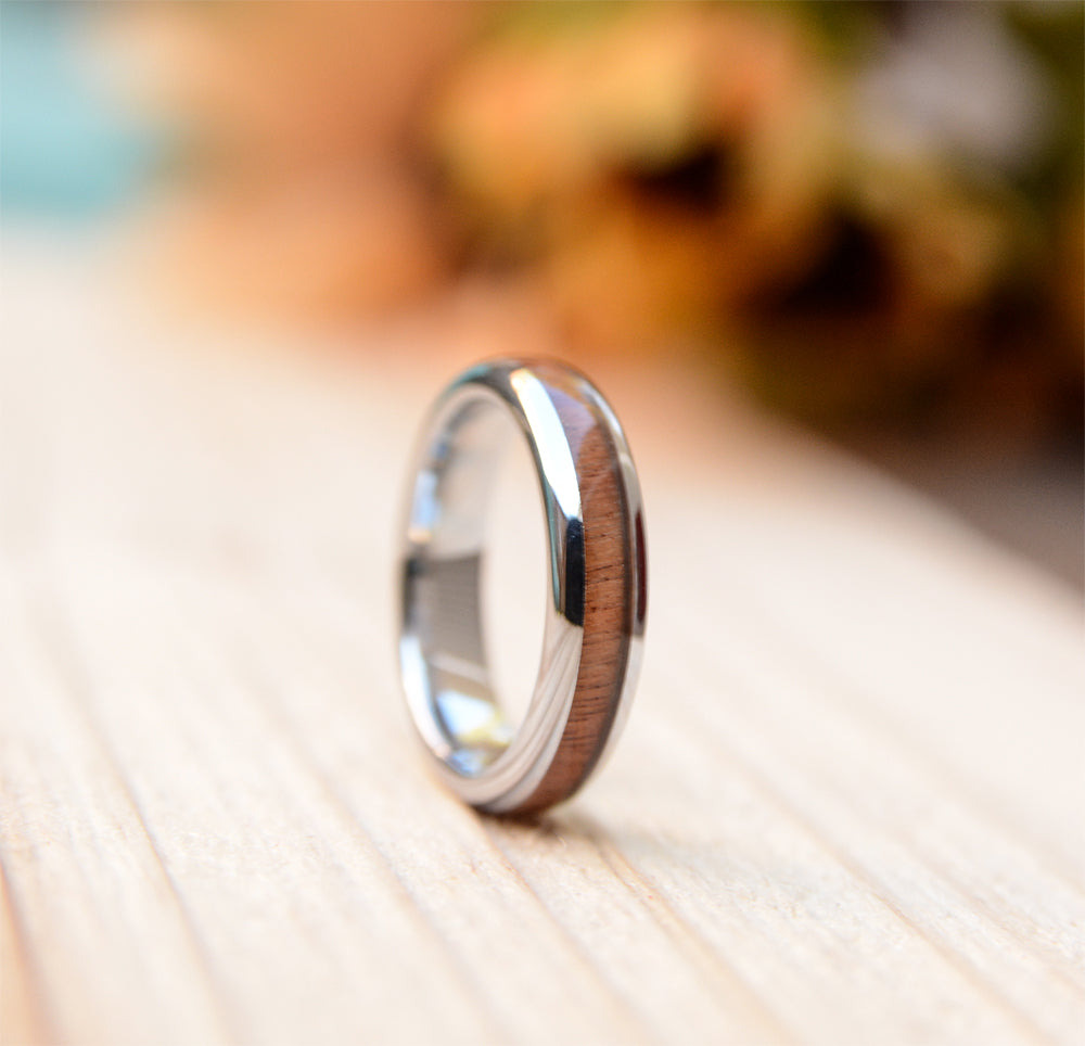 Wood Wedding Band For Women 4mm Tungsten Wedding Ring Real Koa Wood Inlay | Urban