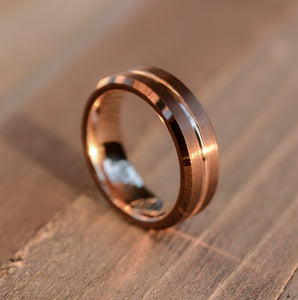 Wedding Rings For Women 6mm Coffee & Rose Gold Tungsten Band | Urban Designer 