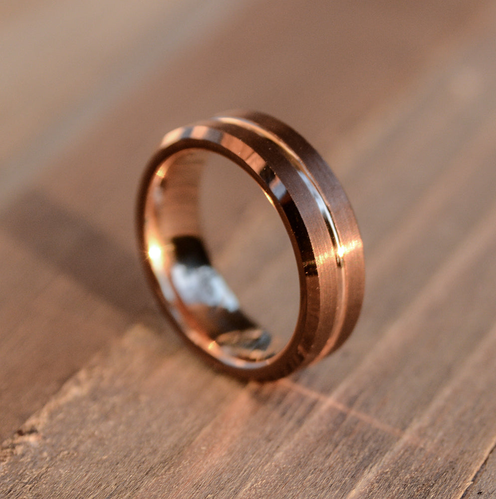 Wedding Rings For Women 6mm Coffee & Rose Gold Tungsten Band | Urban Designer 