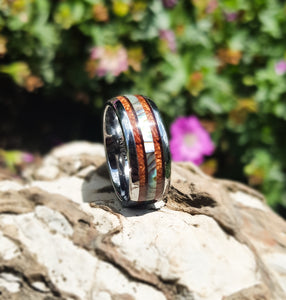 8mm Abalone Shell and Wood Inlay Tungsten Wood Band