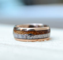 Men's Tungsten Ring With Antler And Koa Wood Inlay Sleek Feathered Arrow