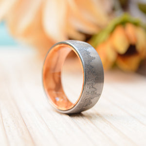 Wedding Rings For Men Tungsten Ring Lasered Forest Landscape Men's Brushed Wedding Band with Olive Wood Sleeve