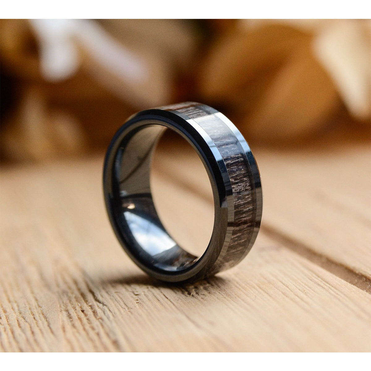 8mm Koa Wood Ceramic Ring Wedding Band Polished Finish Comfort Fit
