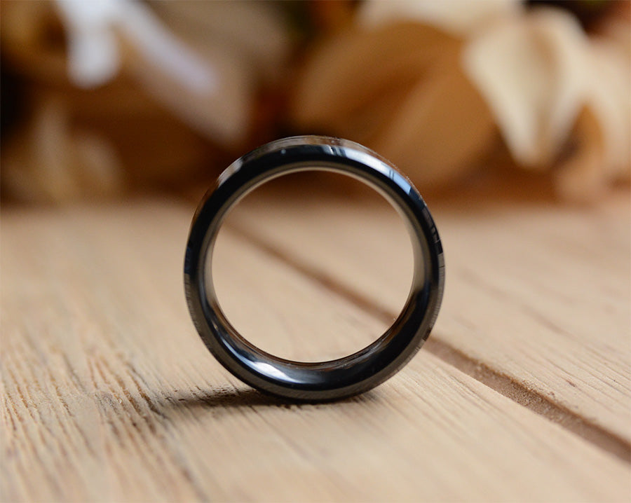VESUVIUS | Black Ceramic Ring, Lava Rock Stone Inlay, Beveled – Aydins  Jewelry