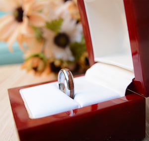4mm Tungsten Wedding Ring Domed with Real Koa Wood Inlay