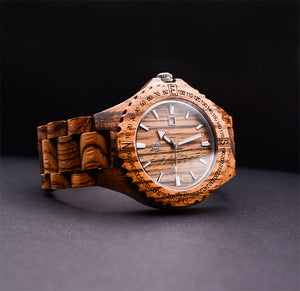 Elegant Personalized/Engraved Exotic Zebra Round Wooden Watch with Date Display
