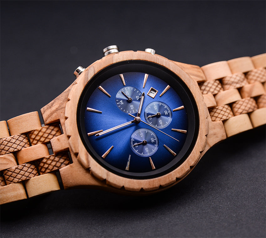 Watches For Men Natural Engraved Wooden Watches For Men With Blue