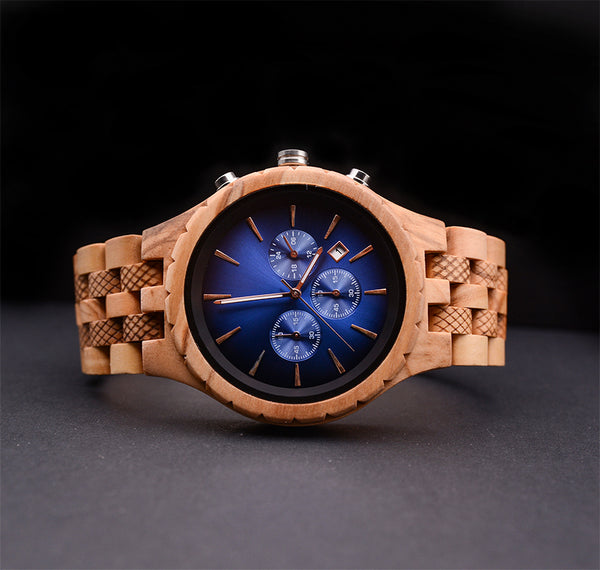 Watches For Men Natural Engraved Wooden Watches For Men With Blue Face | Urban Designer