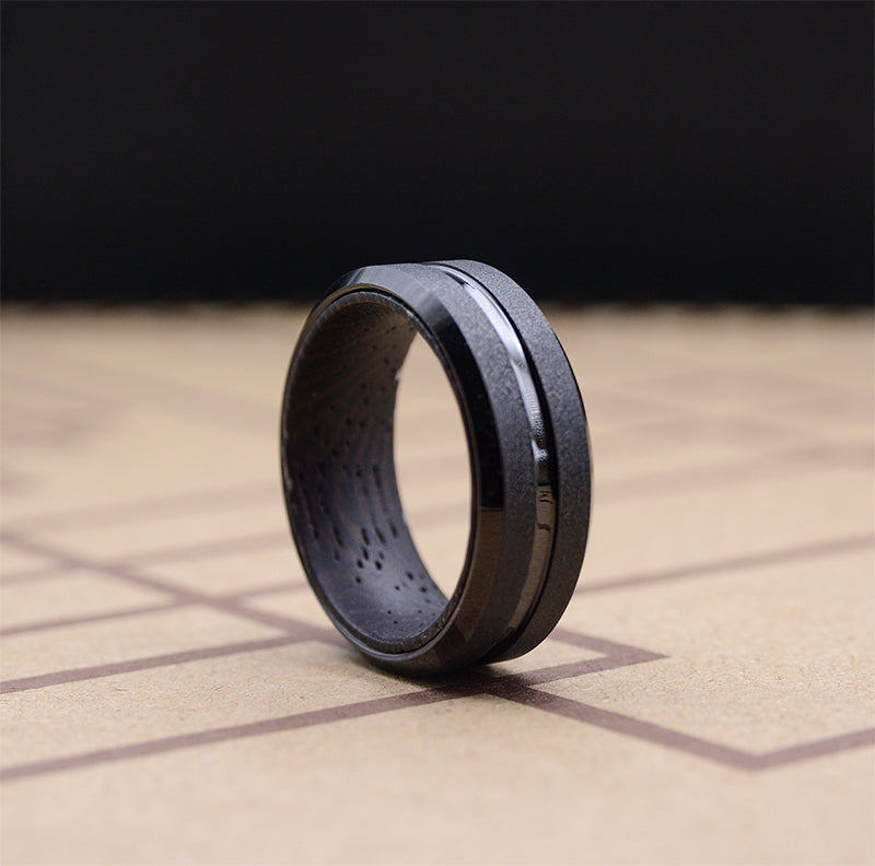 Corato Men’s Black Tungsten Carbide Wedding Ring – 6mm Width, Matte Finish, Blue Beveled Edges, Sizes 7-12 - View #6