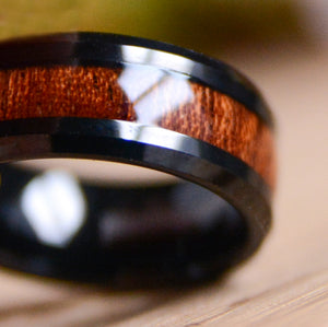 8mm Mens Tungsten Wedding Bands with Koa Wood Inlay Black Tungsten Wood Ring