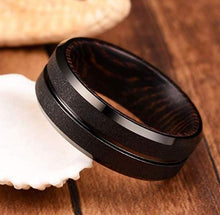 Mens Wedding Rings Black Tungsten Carbide Wedding Ring Wood Inlay Matte Finished