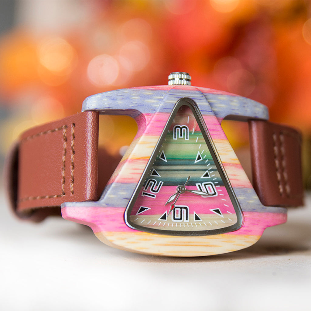 Rainbow Triangle Women's Wood Watch With Premium Leather Strap