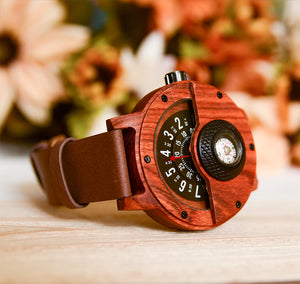 UXD  Handmade Compass Sandal Wooden Watch For Men With Leather Strap
