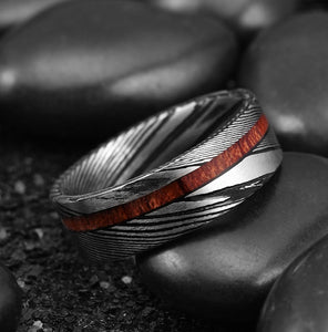  Womens Wooden Wedding rings: 6mm Koa Wooden Rings with Damascus Steel Pattern | Urban Designer
