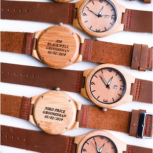 Groomsmen Gift Ideas - Engraved Groomsmen Wooden Watches Leather Band I Urban Designer
