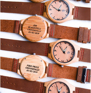 Groomsmen Gift Ideas - Engraved Groomsmen Wooden Watches Leather Band I Urban Designer
