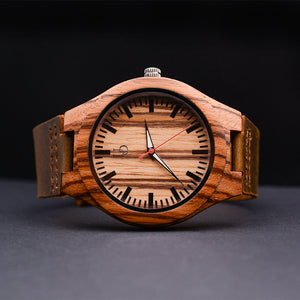 Gifts For Men Wood Watches Personalized Engraved Exotic Zebra Wood Face Watch With Leather Band I Urban Designer