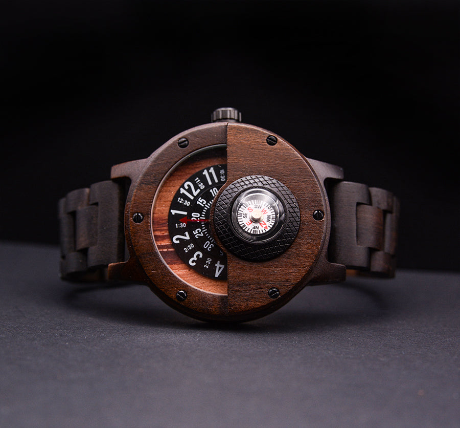 Personalized gifts for him: Handmade Compass Wood Watch For Men