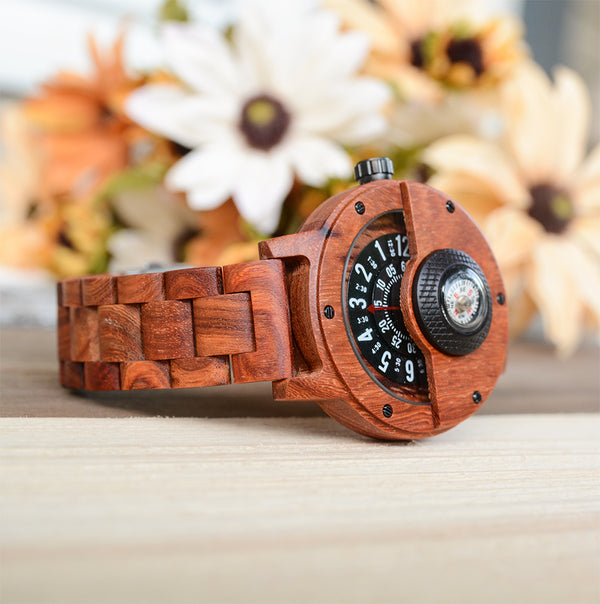 Handmade Compass Wood Watch For Men With Wood Band