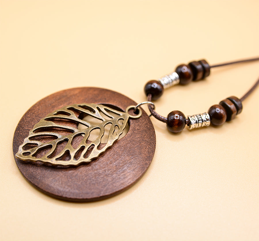Handmade Brown Wooden Leaf Necklace