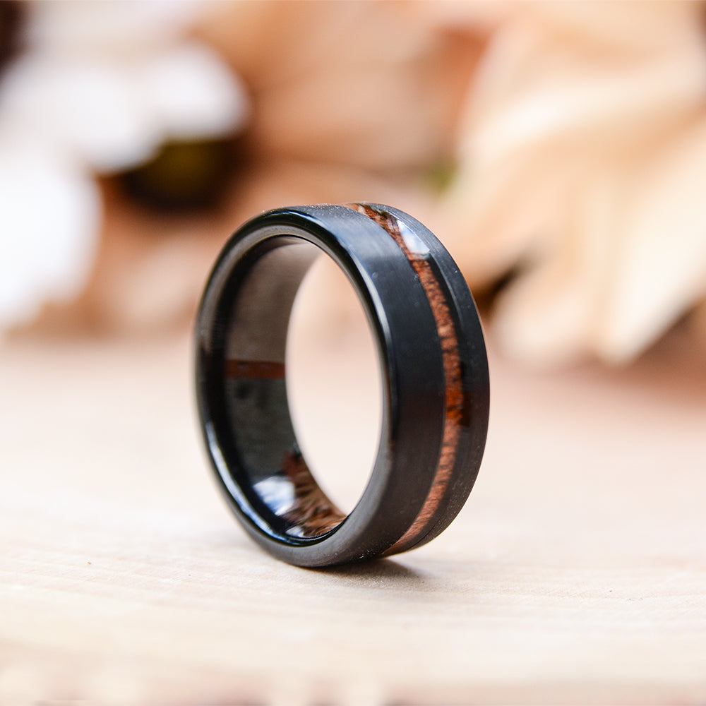 Wedding Rings For Men 8mm Black Tungsten Carbide Wooden Ring Matte Brushed