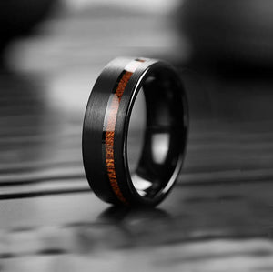 Mens 8mm Black Tungsten Carbide Wooden Ring Matte Brushed