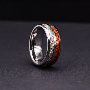 Wood Wedding Band: Urban Designer Tungsten Ring With Meteorite And Wood Wedding Ring