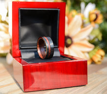 Mens Black Tungsten Carbide Wedding Band With Rosewood Inlaid